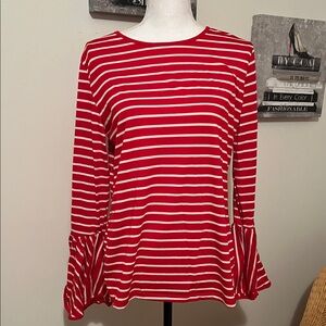 Chic Red and White Striped Long Sleeve Top